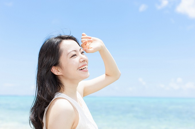 Japanese woman on the beach