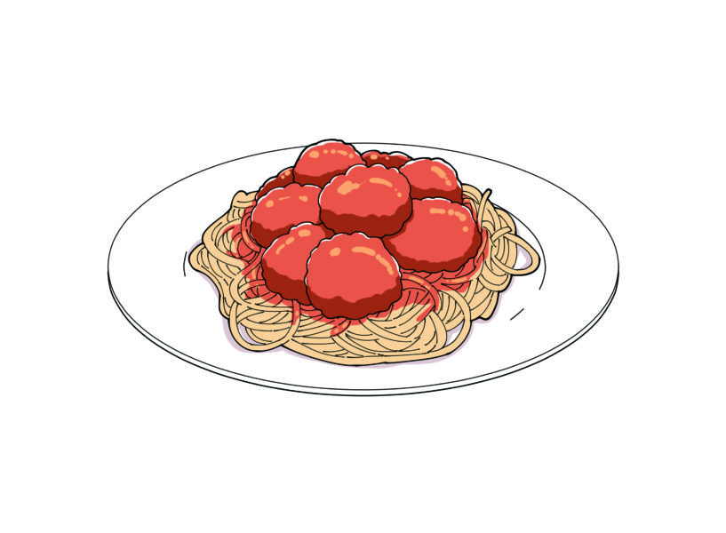 野菜の入ったミートボールパスタ